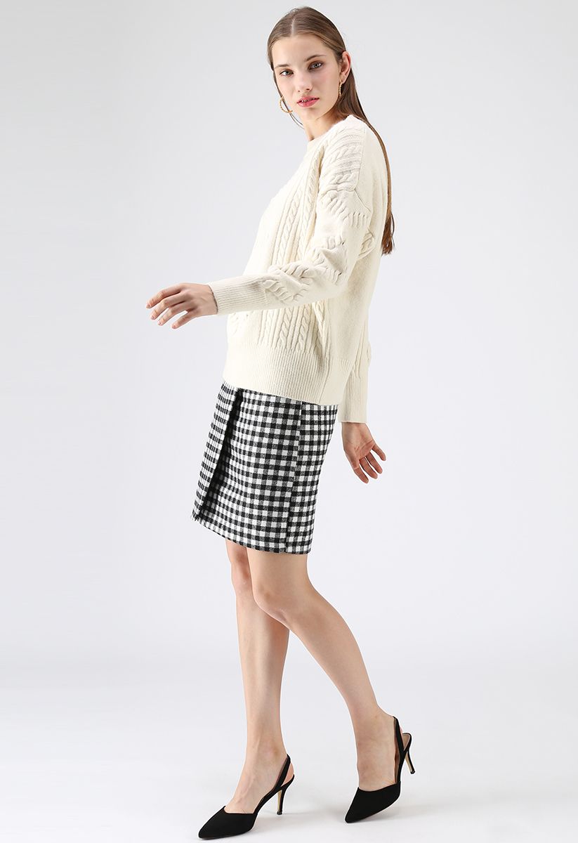 Must Pick You Wool-Blended Skirt in Gingham