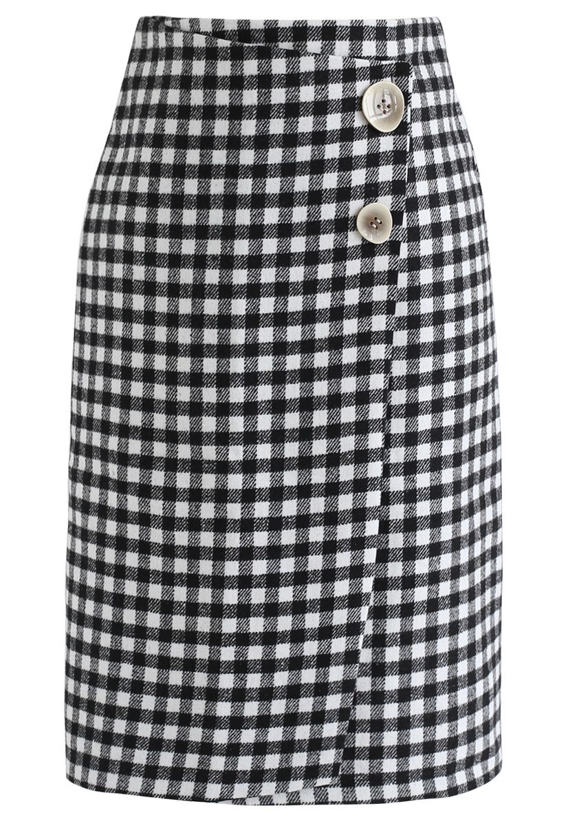 Must Pick You Wool-Blended Skirt in Gingham