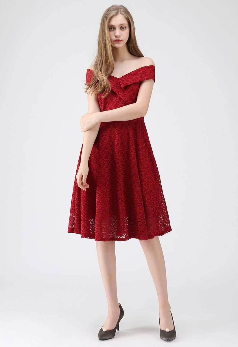 The Way You Are Off-Shoulder Lace Dress in Red