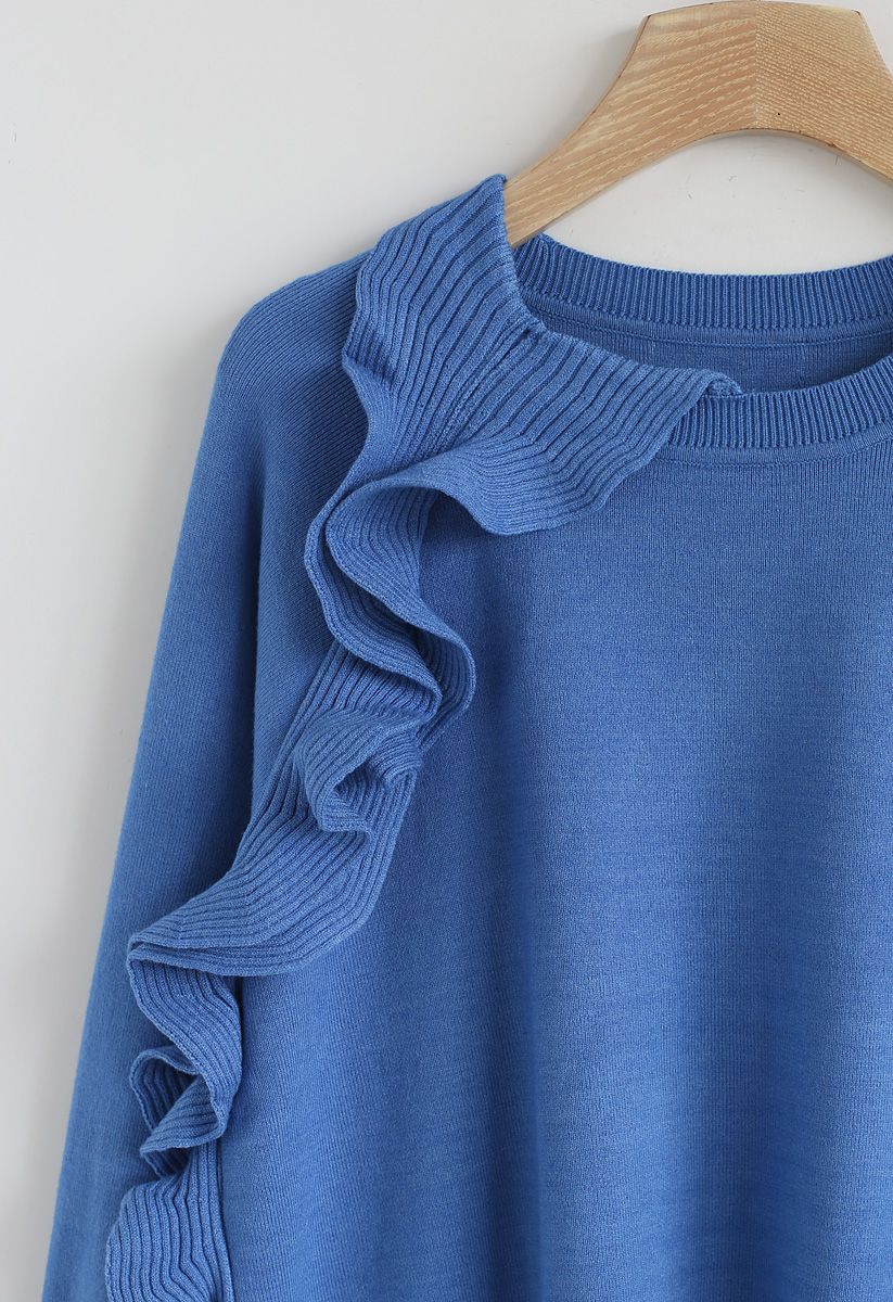 Ruffle Refresh Knit Sweater in Blue