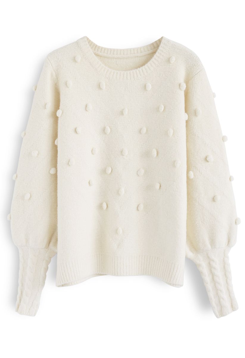 Still in Love Pom-Pom Knit Sweater in Cream
