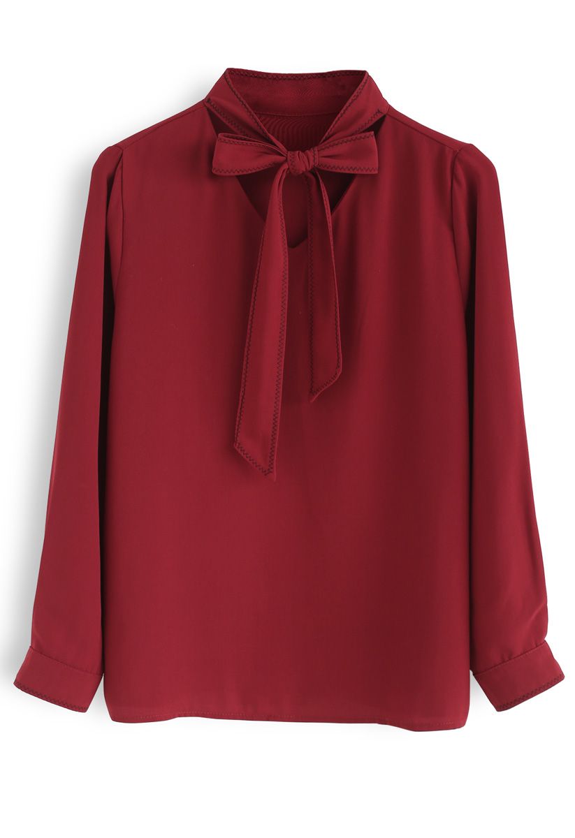 Feel Me Bowknot Chiffon Top in Red