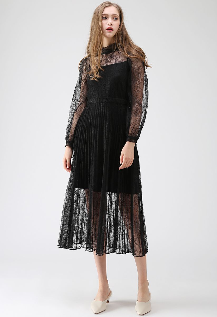 Expression of Elegance Floral Lace Dress in Black