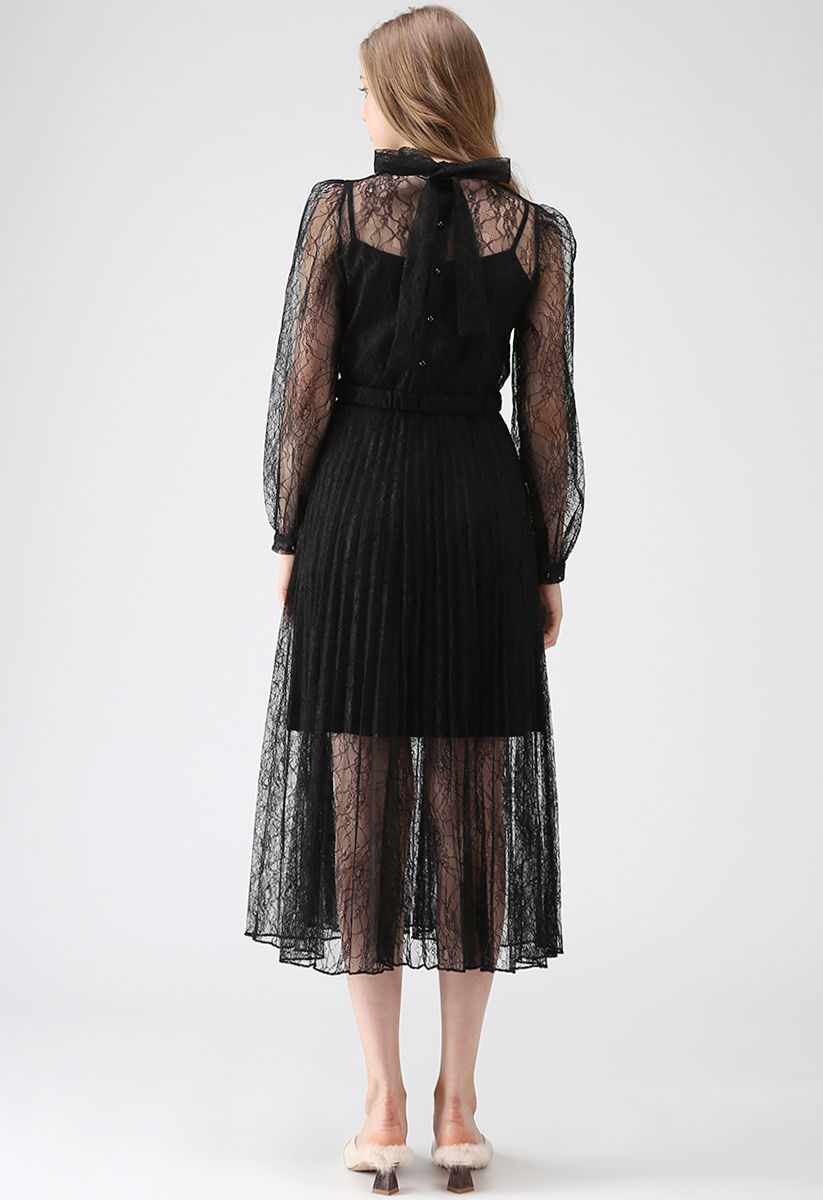 Expression of Elegance Floral Lace Dress in Black