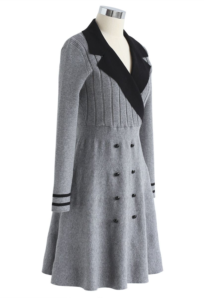 Charming Sailorette Wrap Knit Dress in Grey