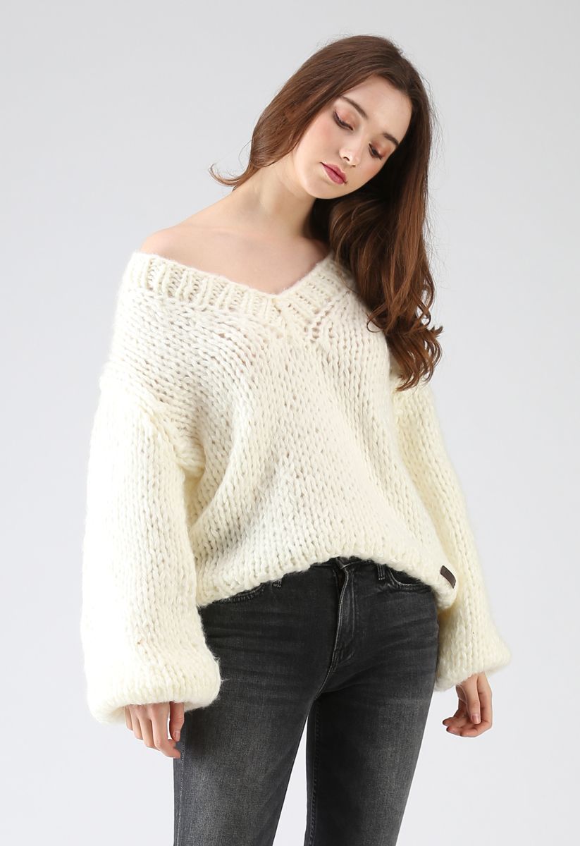 How Deep Is Your Love Hand Knit Chunky Sweater in Ivory