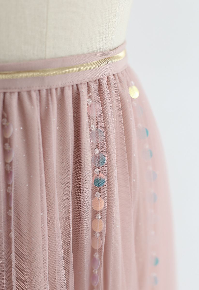 My Fairytale Sequin Tulle Mesh Skirt in Pink  
