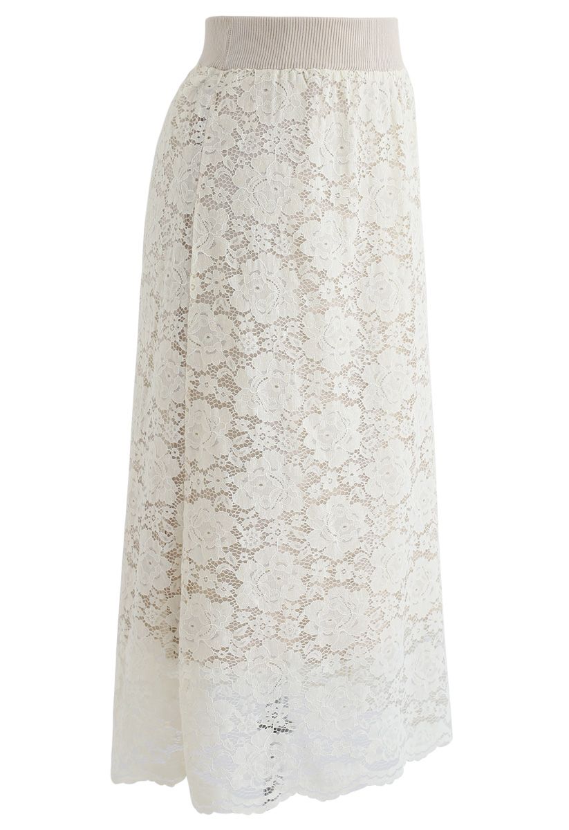Dreaming Together Lace Knit Skirt in Cream