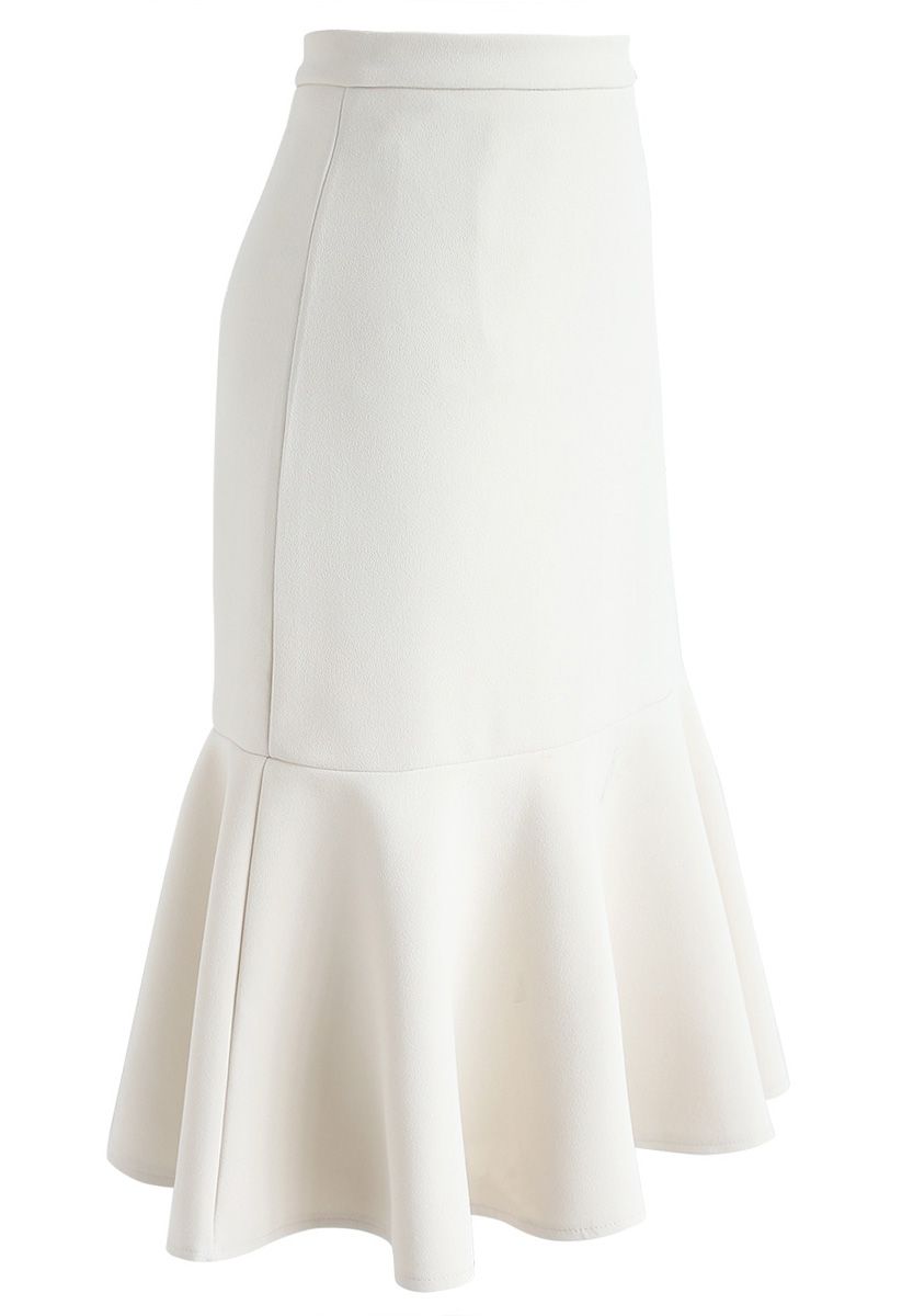 Elegant Desires Frilling Midi Skirt in Cream