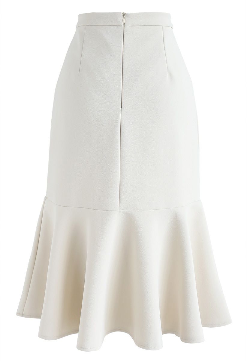 Elegant Desires Frilling Midi Skirt in Cream