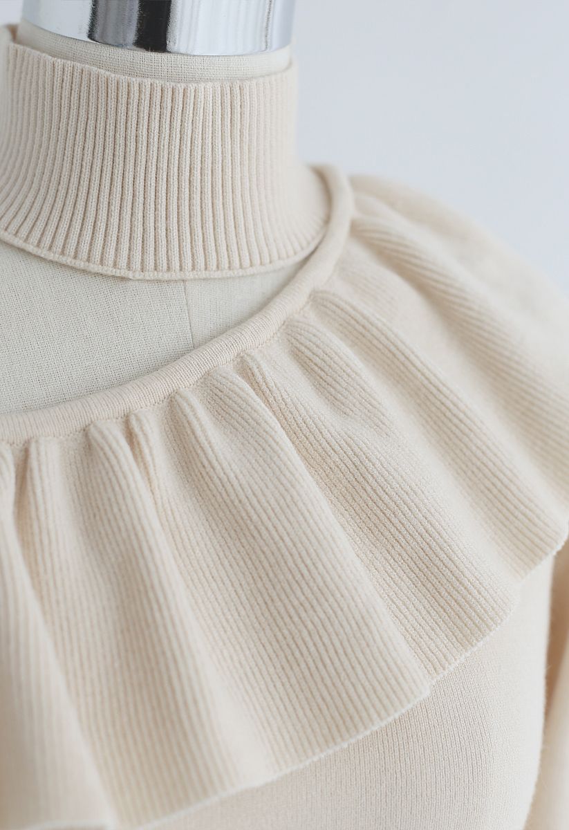 Reminiscent of Ruffle One-Shoulder Knit Top in Cream 