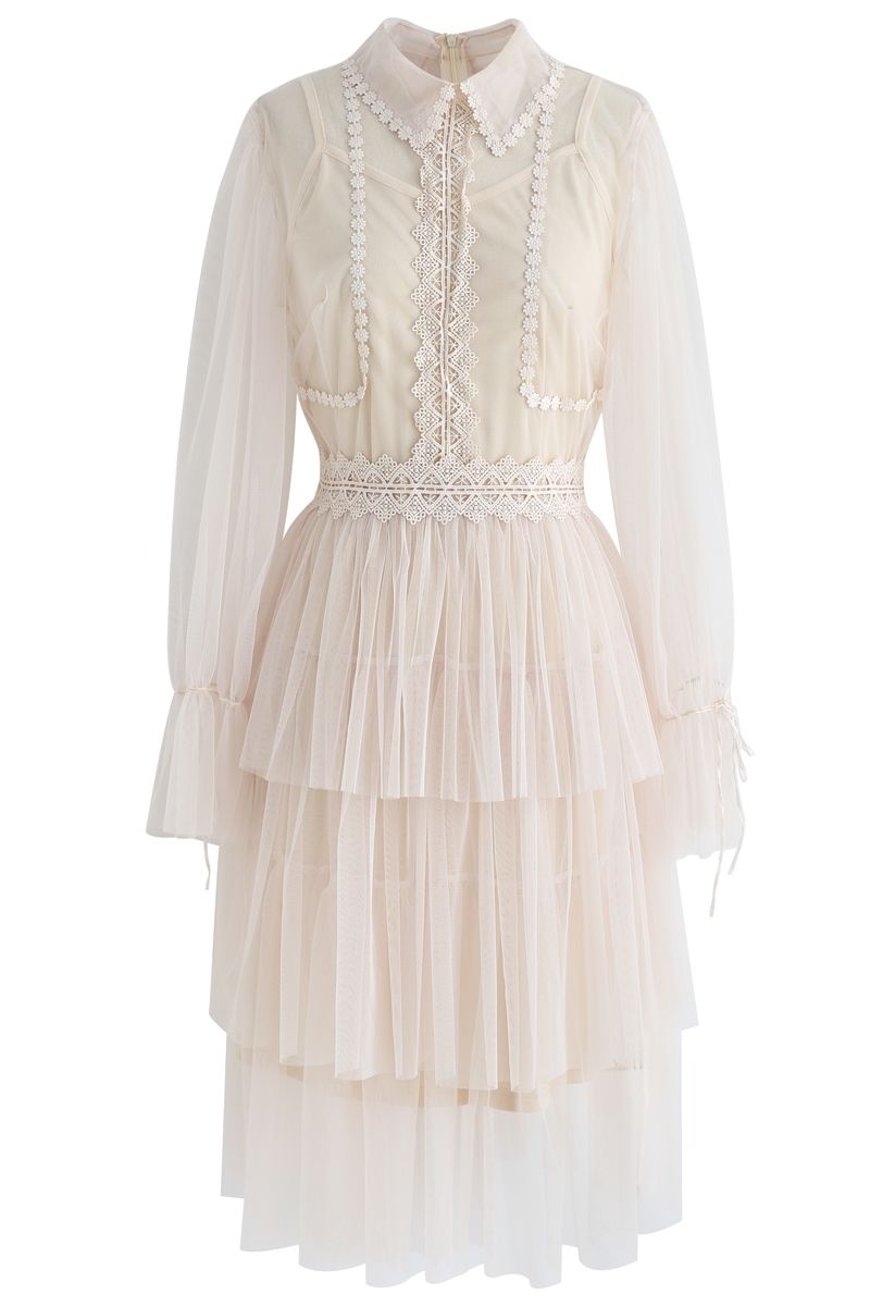 Day Glow Tiered Mesh Dress in Cream