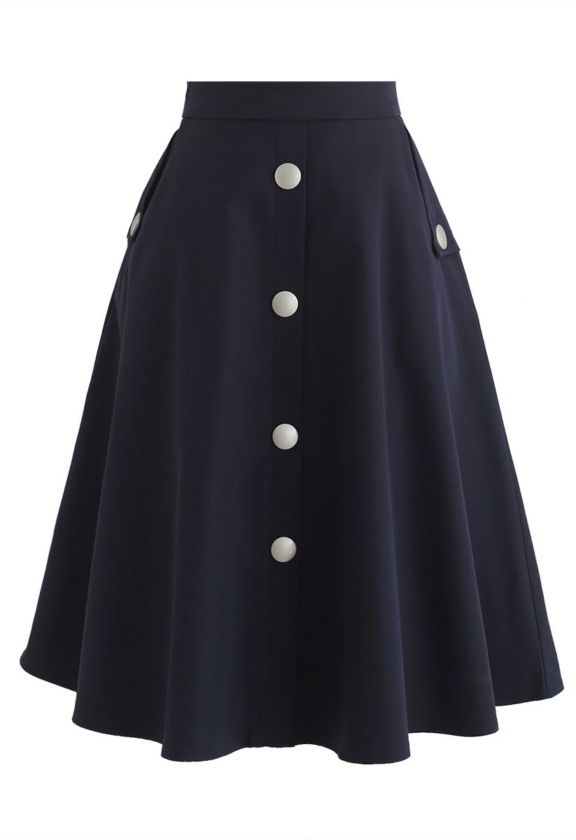 I'll be Me Buttons A-Line Skirt in Navy
