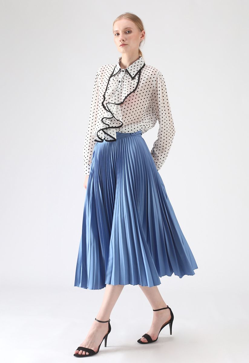 Tender Breeze Pleated Midi Skirt in Blue