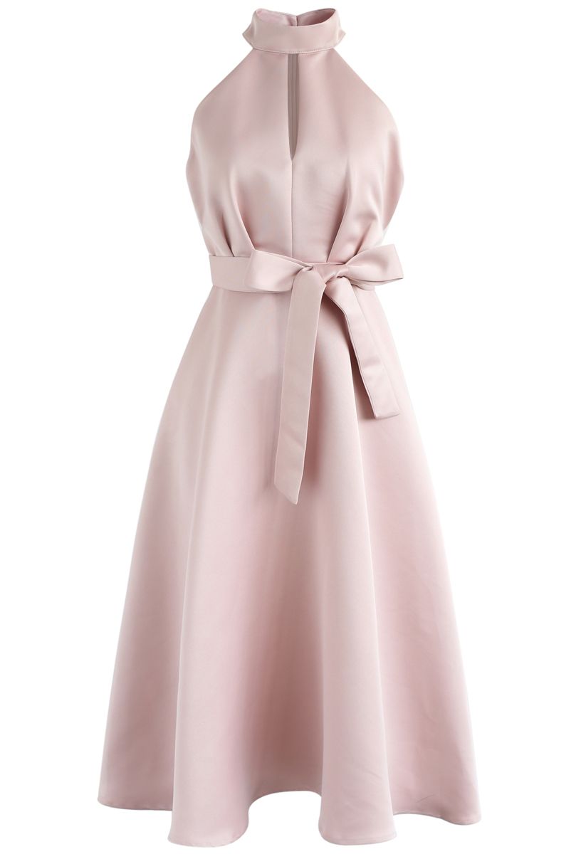 Lady in Pink Halter Neck Midi Dress