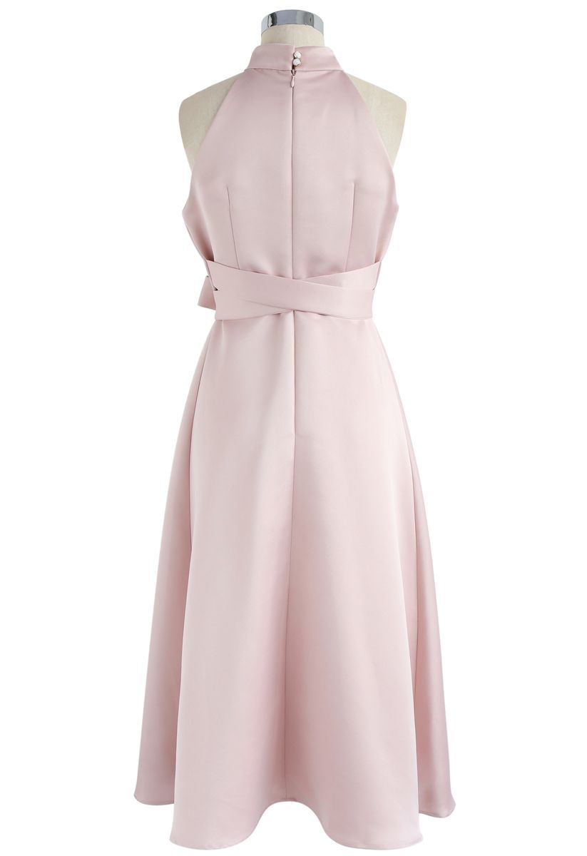 Lady in Pink Halter Neck Midi Dress