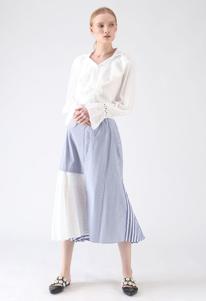 Sounds of Spring V-Neck Ruffle Top in White