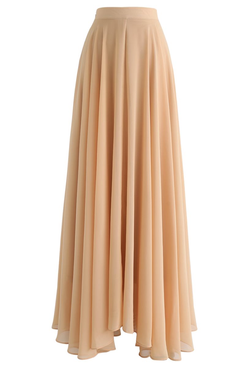 Timeless Favorite Chiffon Maxi Skirt in Light Tan - Retro, Indie and ...