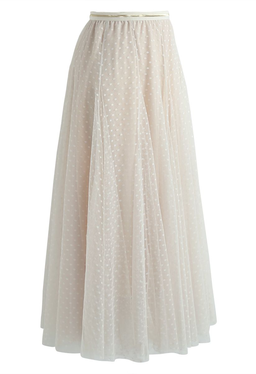 Dots Opportunity Tulle Maxi Skirt in Cream