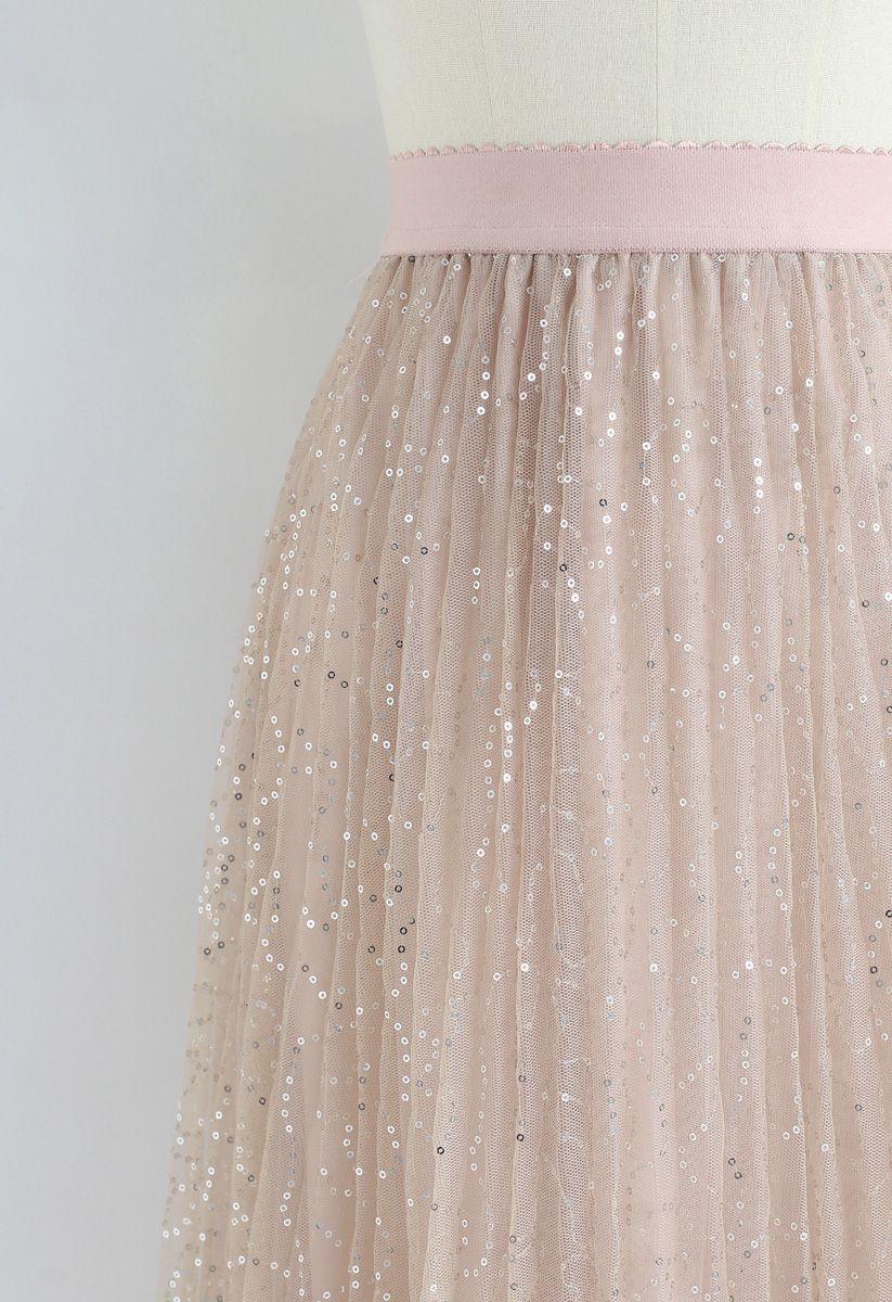 Under the Spotlight Sequins Pleated Midi Skirt in Apricot