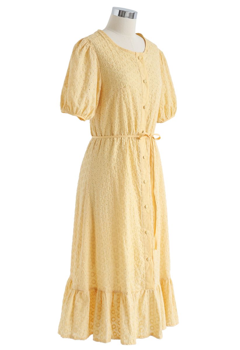 There She Goes Embroidered Button Down Dress in Yellow