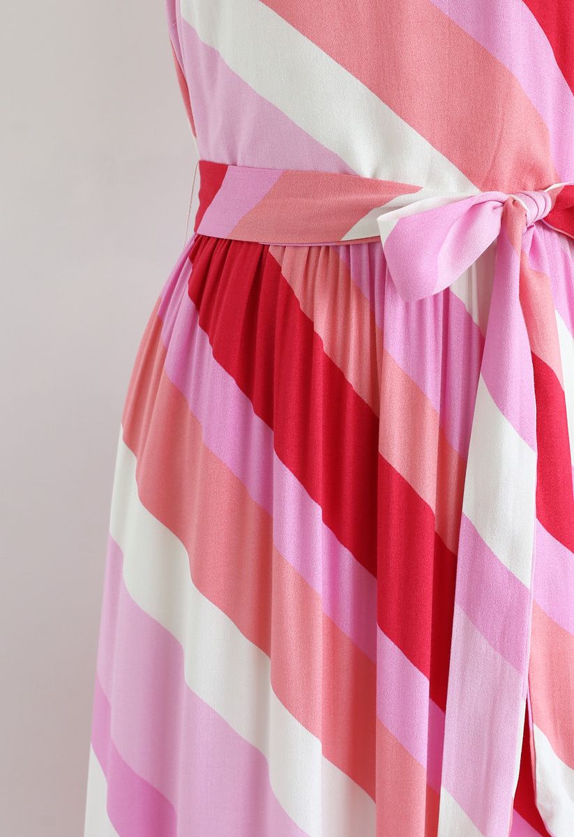 Sweet Sunset Stripe Halter Neck Maxi Dress