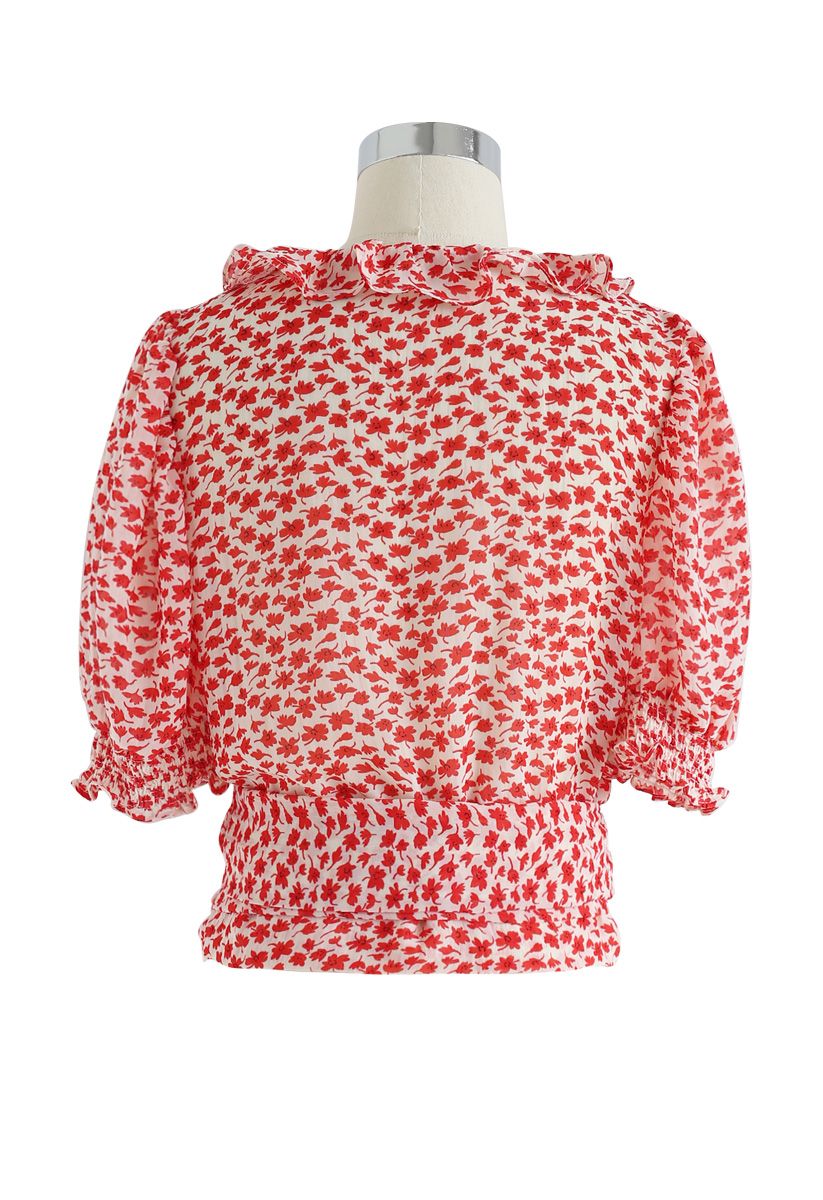Tie Up a Bowknot Floret Wrapped Top in Red