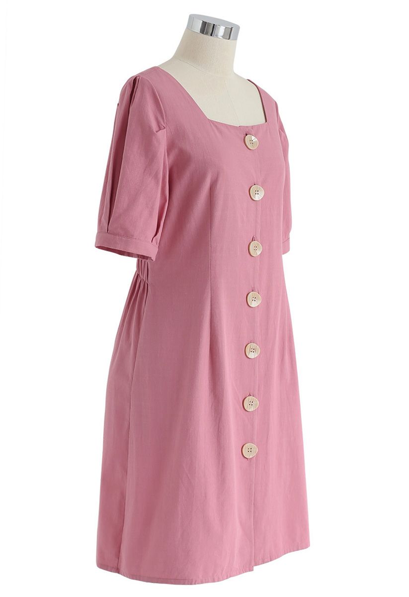 Almost Weekend Button Down Dress in Pink