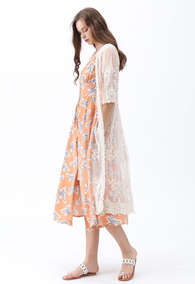 Sun Elusion Embroidered Mesh Longline Kimono