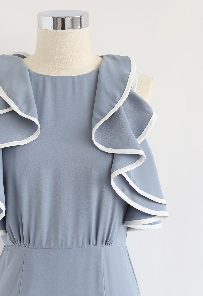Retro Fancy Asymmetric Dress in Dusty Blue