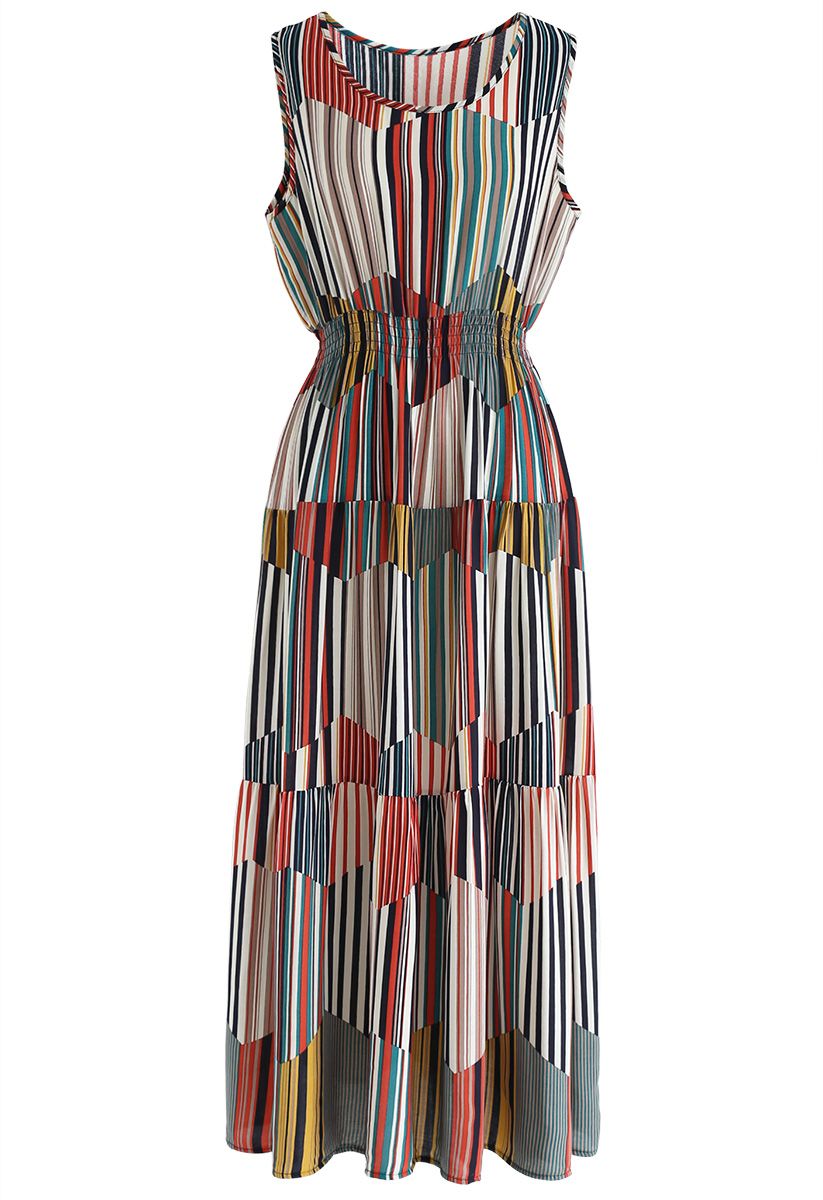 Your are My First Colored Stripes Sleeveless Dress 