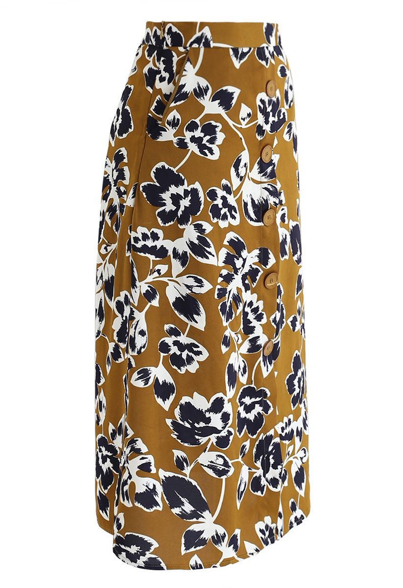 Floral Ting A-Line Midi Skirt in Mustard