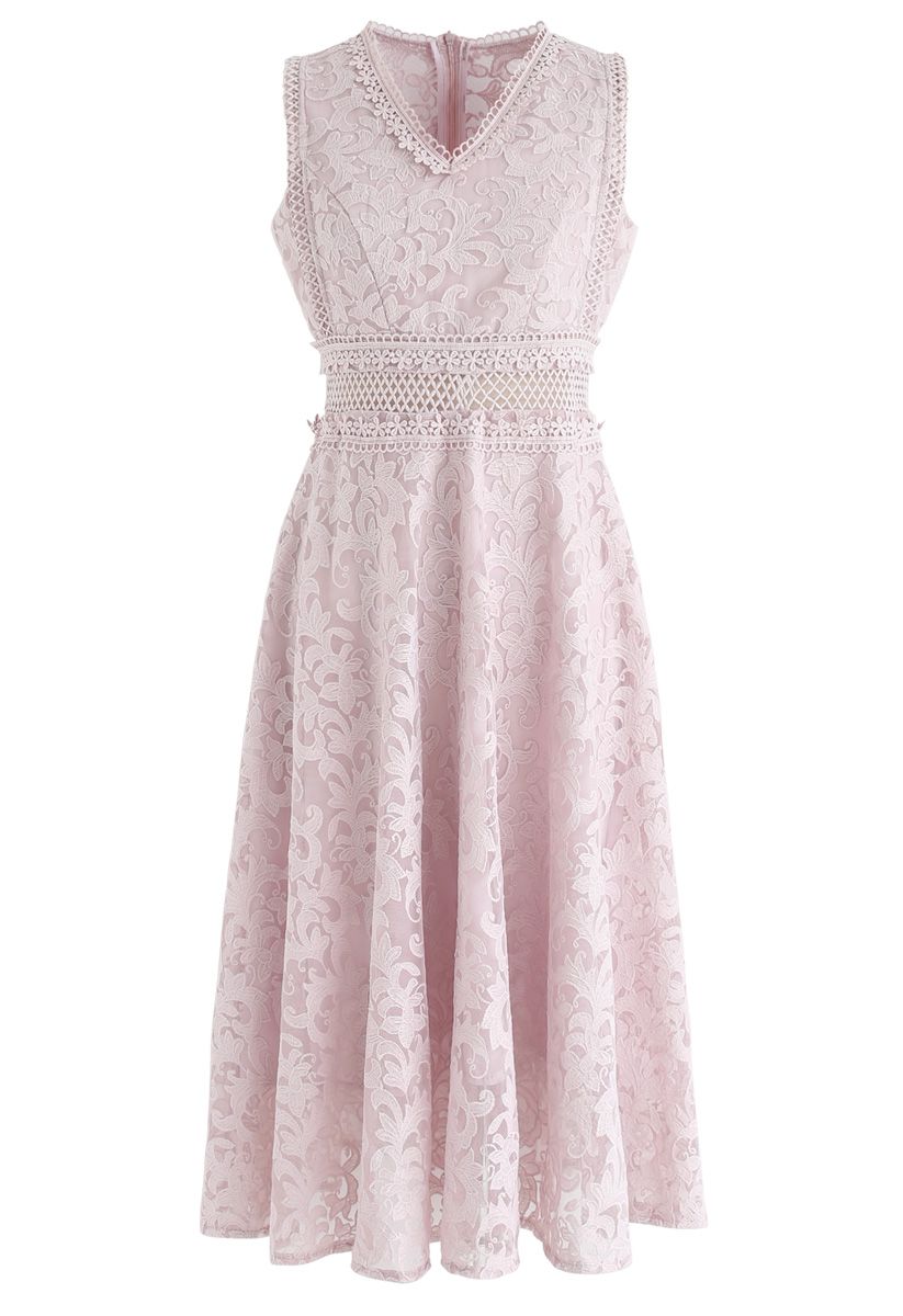 Love Me Tender Embroidered Organza Midi Dress in Pink - Retro, Indie ...