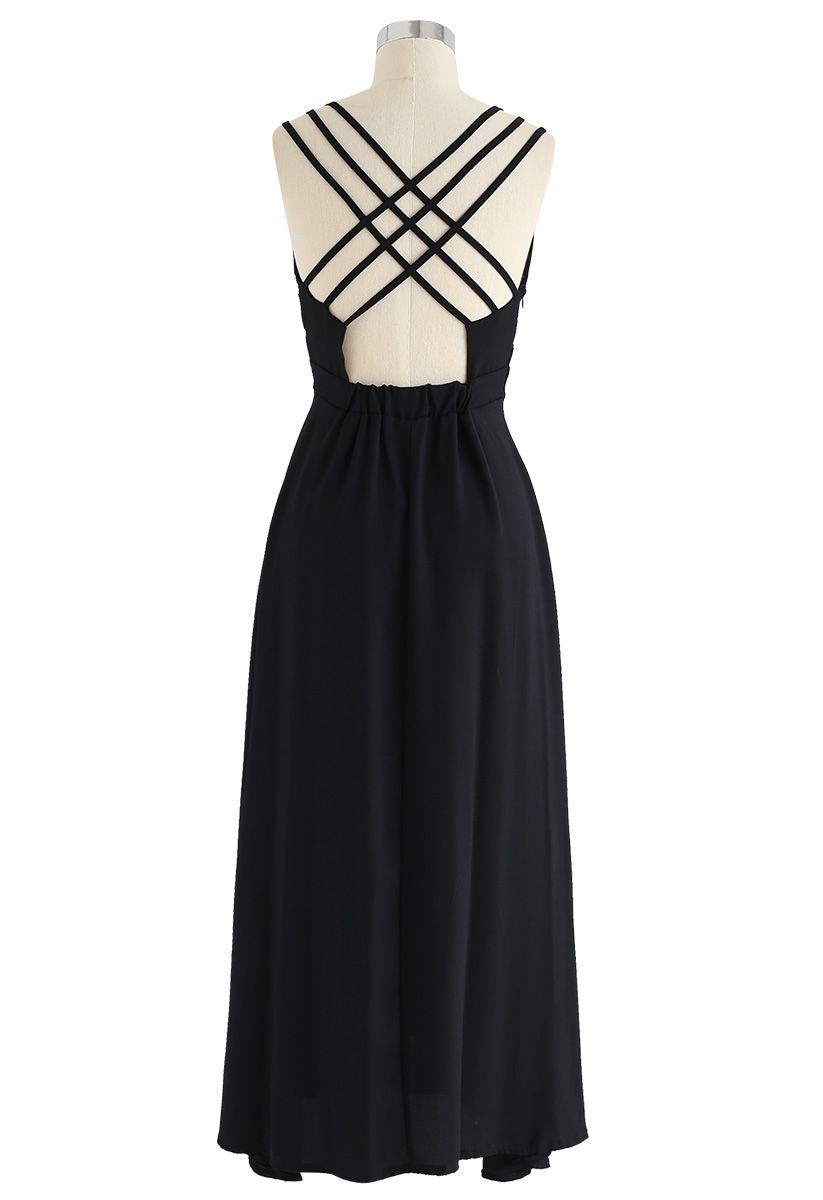 Perfect Sunday Cross Back Cami Dress in Black