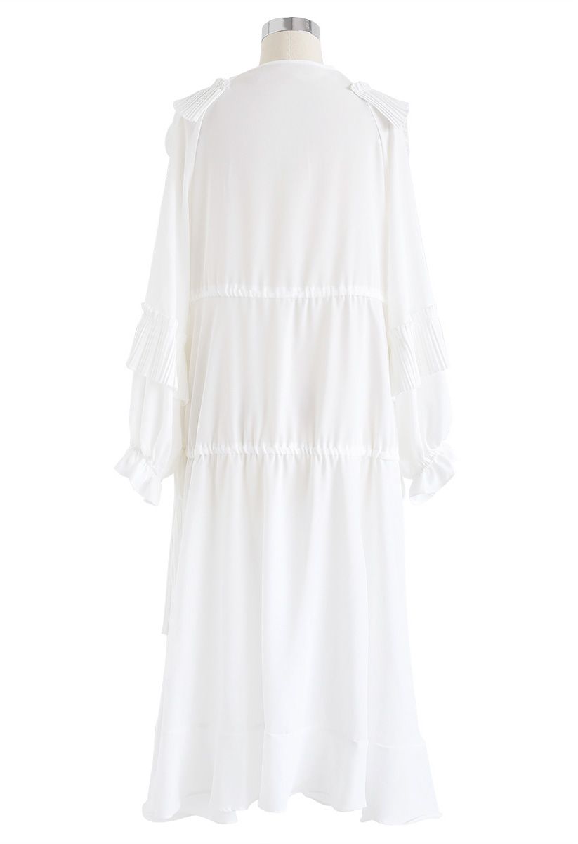 Love Song Pleats Ruffle Midi Dress in White