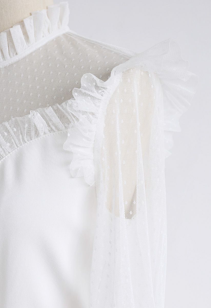 Charming Mermaid Mesh Spliced Dress in White