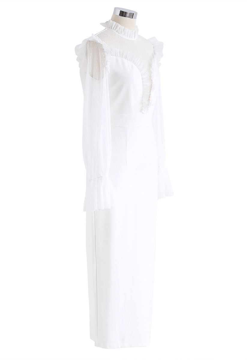 Charming Mermaid Mesh Spliced Dress in White