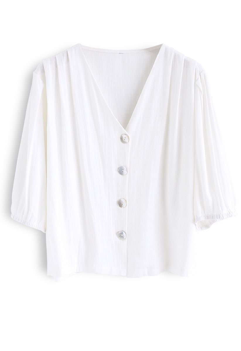 Shell Buttons Down V-Neck Top 