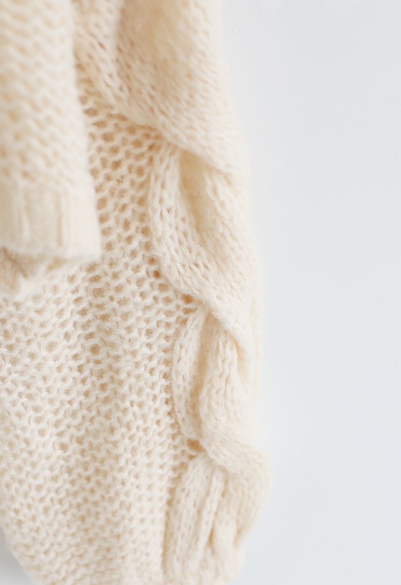 Hand-Knit Puff Sleeves Sweater in Cream