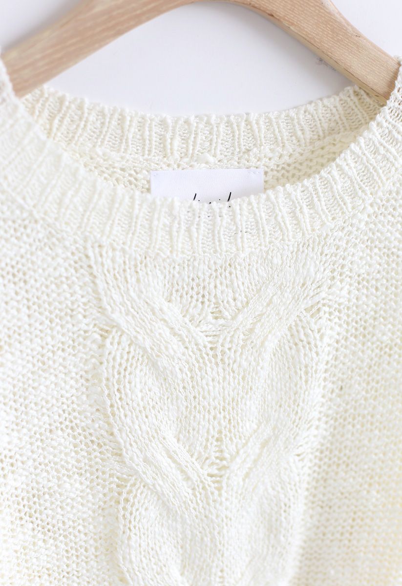 Loose Fit Cable Knit Sweater in Ivory