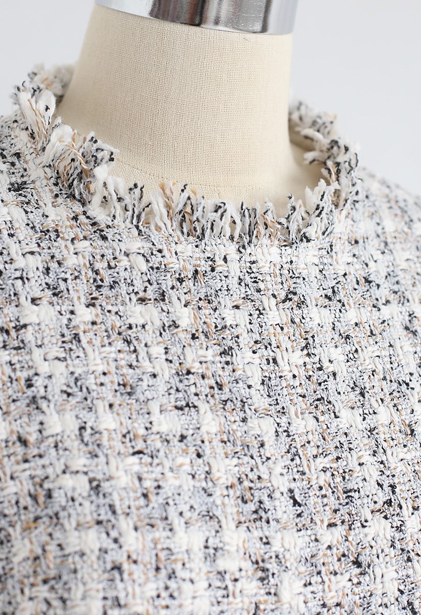 Raw Edges Textured Tweed Midi Dress