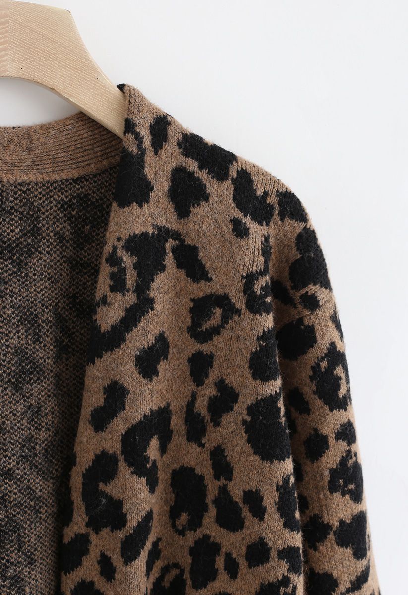 Leopard Pockets Longline Cardigan in Brown - Retro, Indie and Unique ...