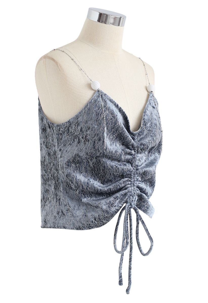 Drawstring Metal Chain Cami Top in Dusty Blue