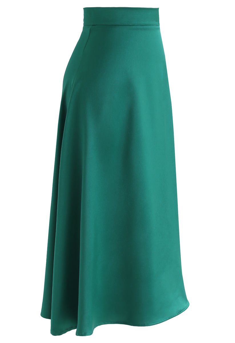 Satin A-Line Midi Skirt in Emerald - Retro, Indie and Unique Fashion