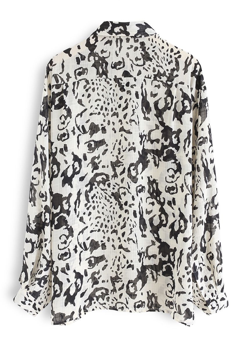 Animal Print Semi-Sheer Shirt in Black