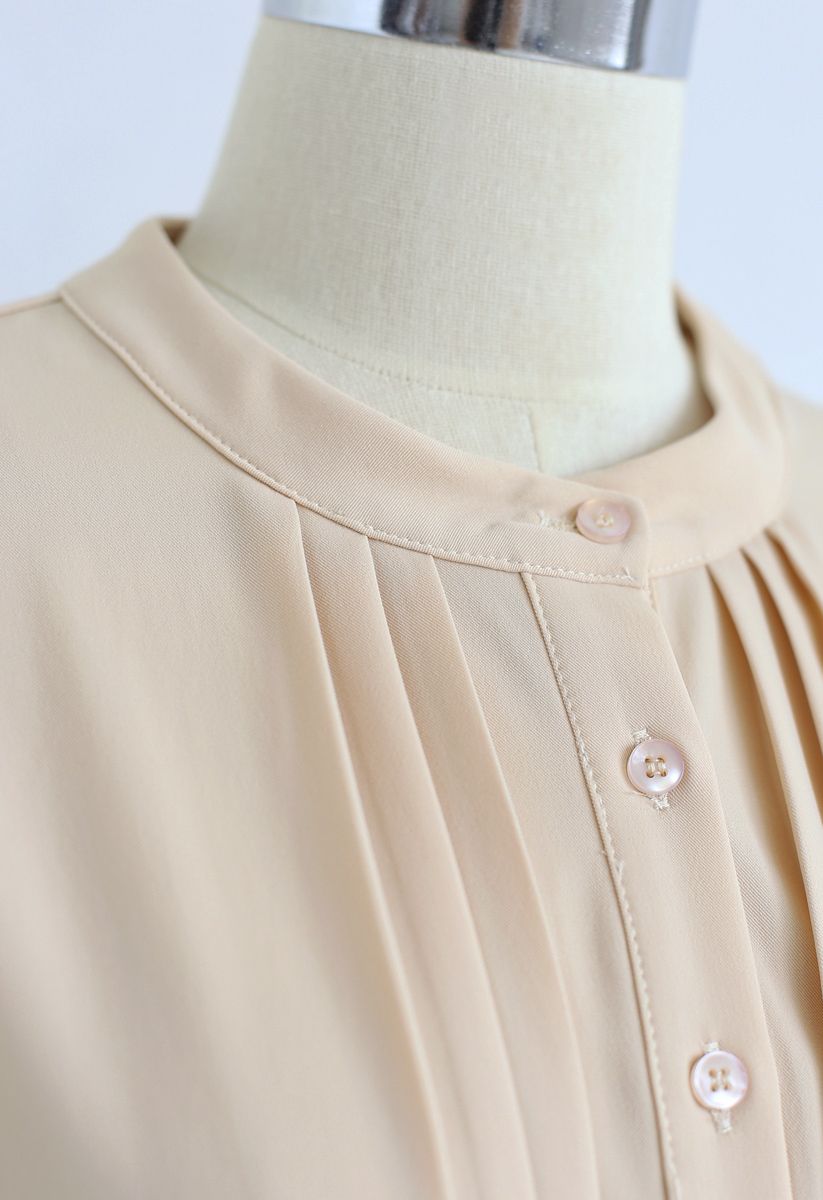 Self-Tied Bowknot Pleated Midi Dress in Cream
