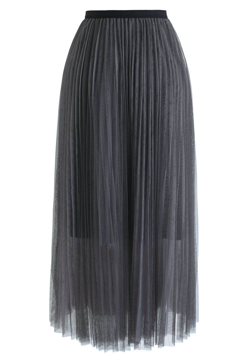Double-Layered Mesh Tulle Skirt in Smoke