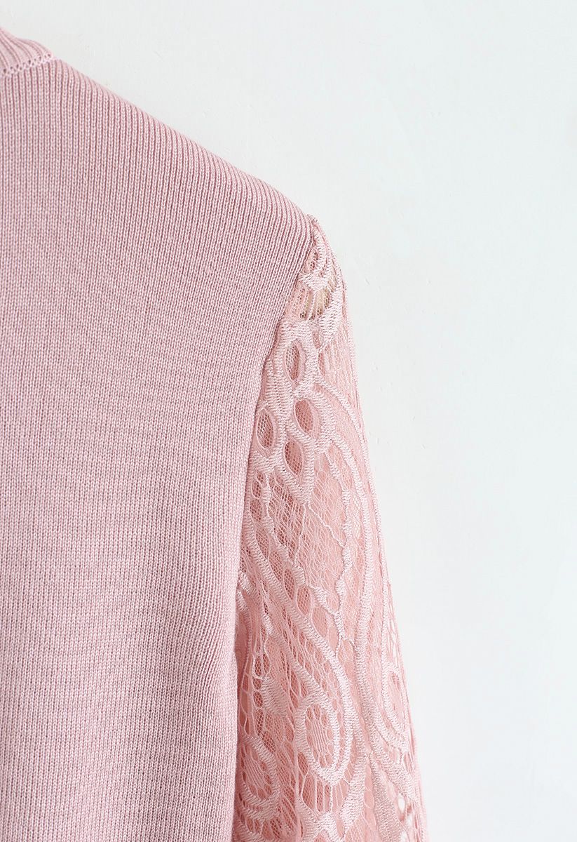 Delicacy Lacy Sleeves Knit Sweater in Pink
