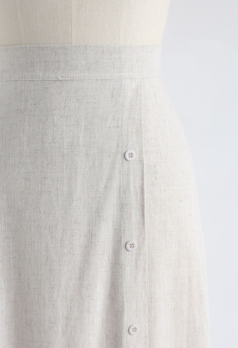 Button Trim Flap A-Line Skirt