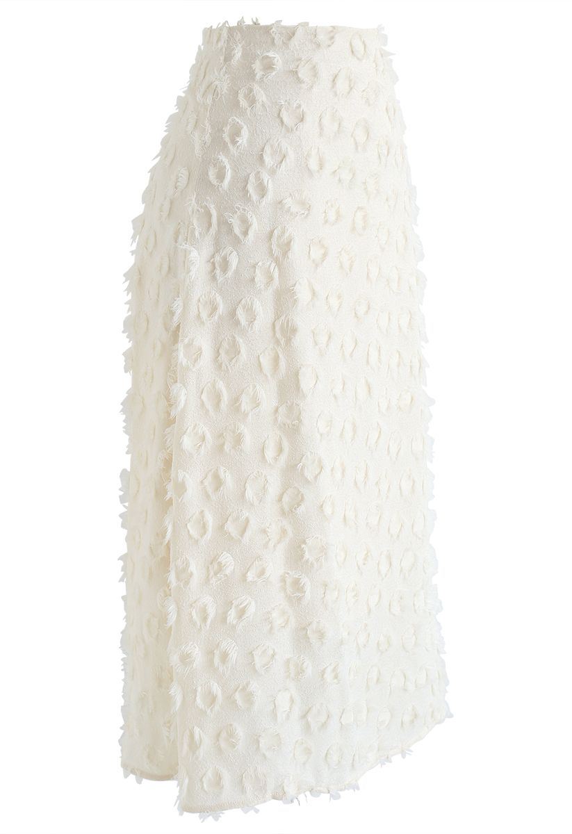 Tassel Trim Midi Skirt in Cream